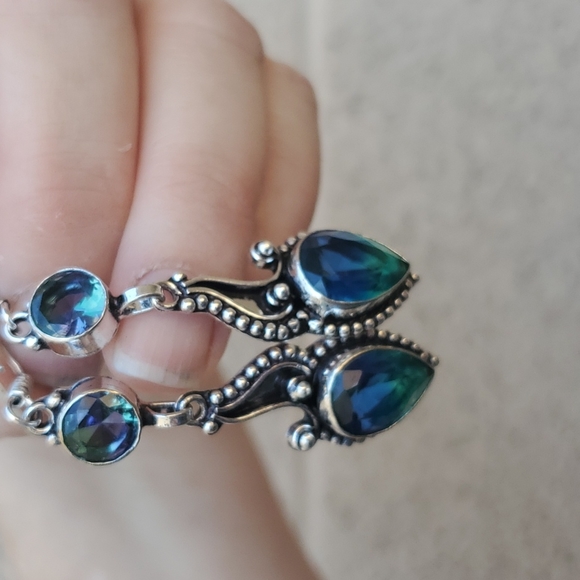 New Bi-Color Tourmaline & Blue Topaz 925 Silver Earrings. - Picture 12 of 15